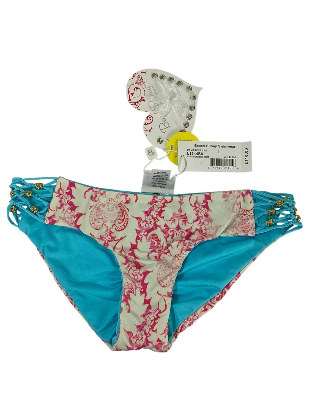 Beach Bunny Damascus Sea Reversible Hipster Bikini Bottoms Large NWT